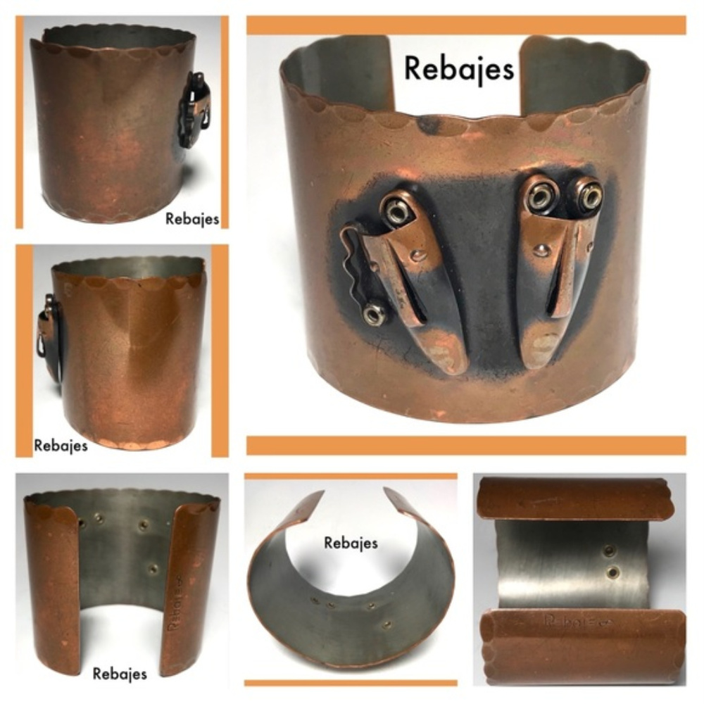Mid Century Rebajes Ethnic Mask Copper Bracelet
